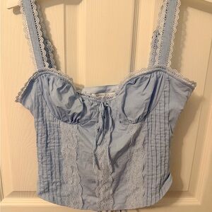 American Threads Light Blue Lace-Trim Corset Tank Top